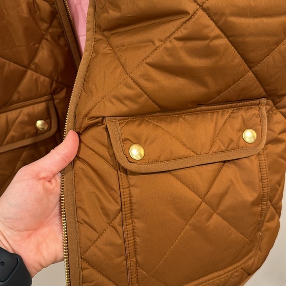 J. Crew Women’s Puffer Vest with Snap Pockets Cognac Brown Size L - Picture 6 of 10
